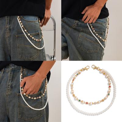 Stylish Pants Chain Pearl Flower Jeans Chain Popular Streetwear Layered Waist Chain Y2K Bag Chain Hipster Waist Decors