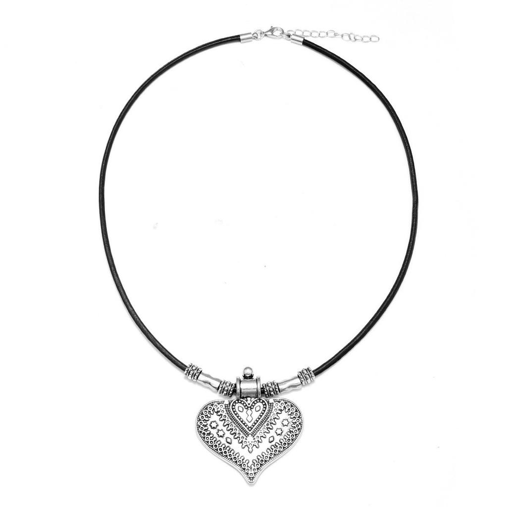 Vintage Round Leather Cord Pendant Necklace With Unique Fingerprint Design Bohemian Statement Jewelry For Women