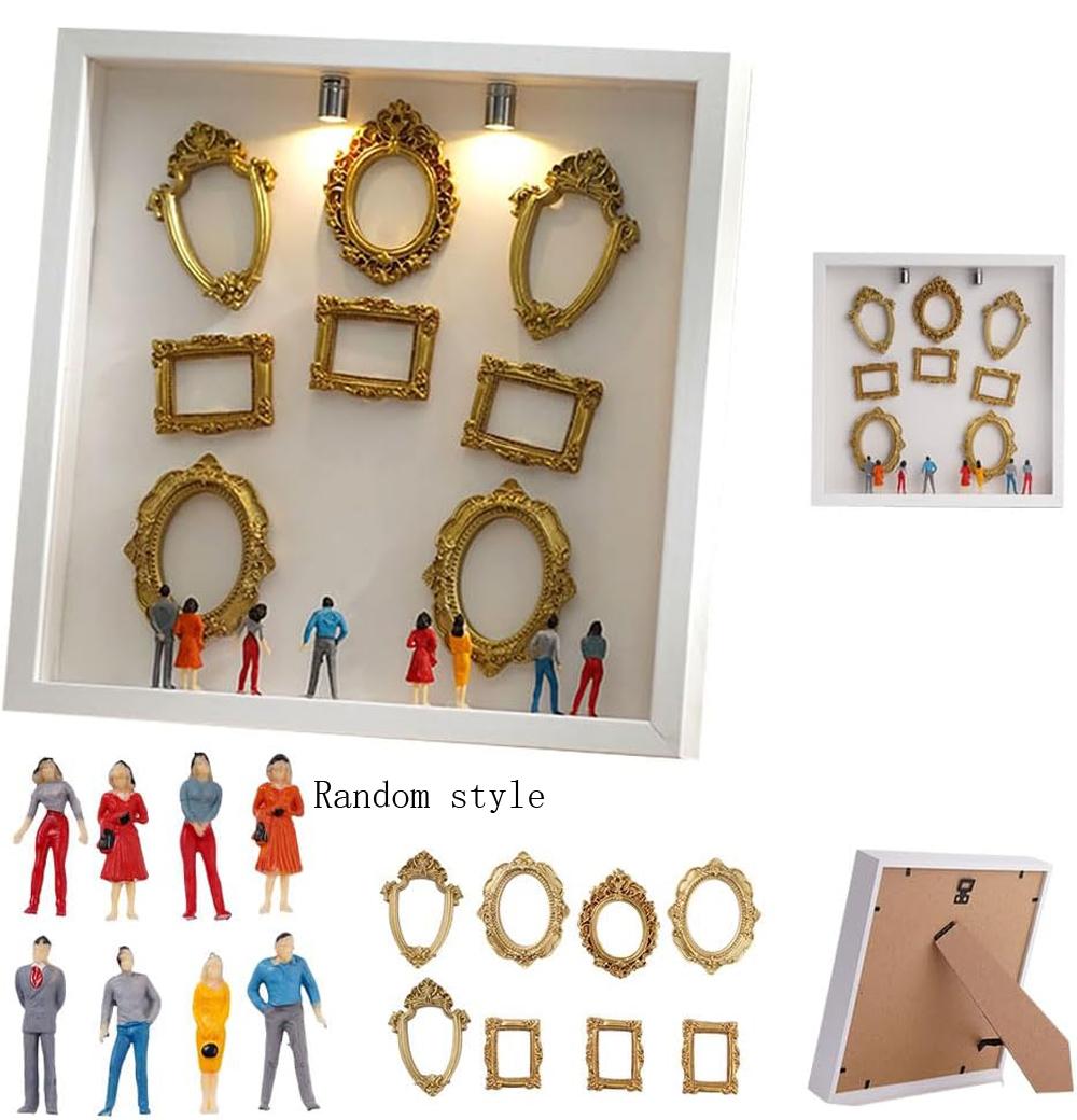 

Sets DIY Mini Museum Silhouette Box Creative Memory Display Kit With Mini Figurines Gold Frames, For Anniversary Wedding Gift