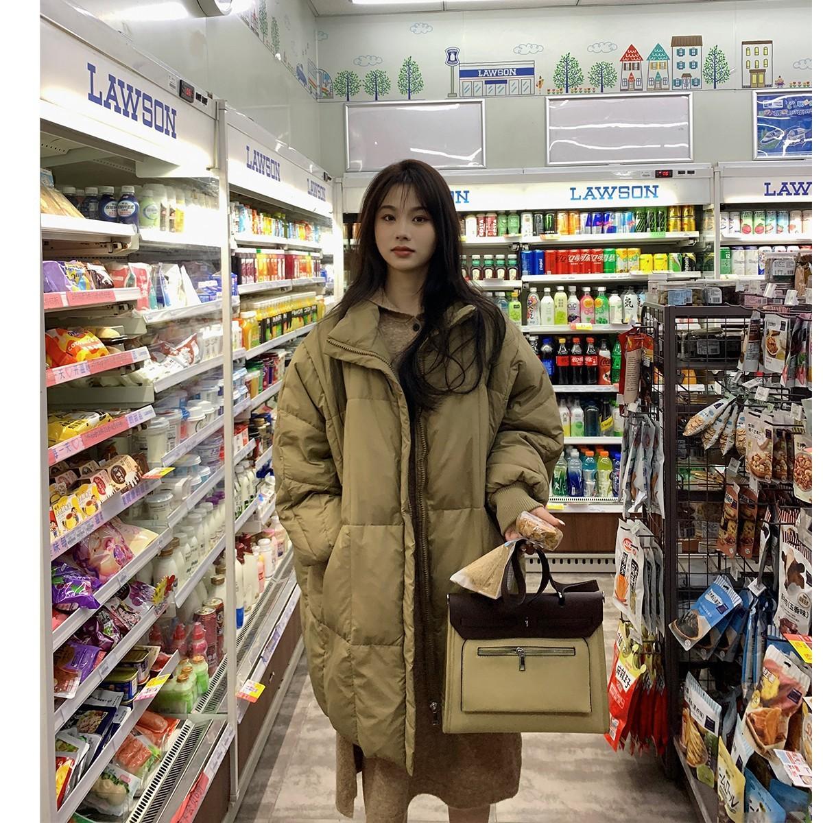 

New down cotton-padded clothes large size women s winter long cotton-padded jackets thickened and loose knee-padded jackets L хакі