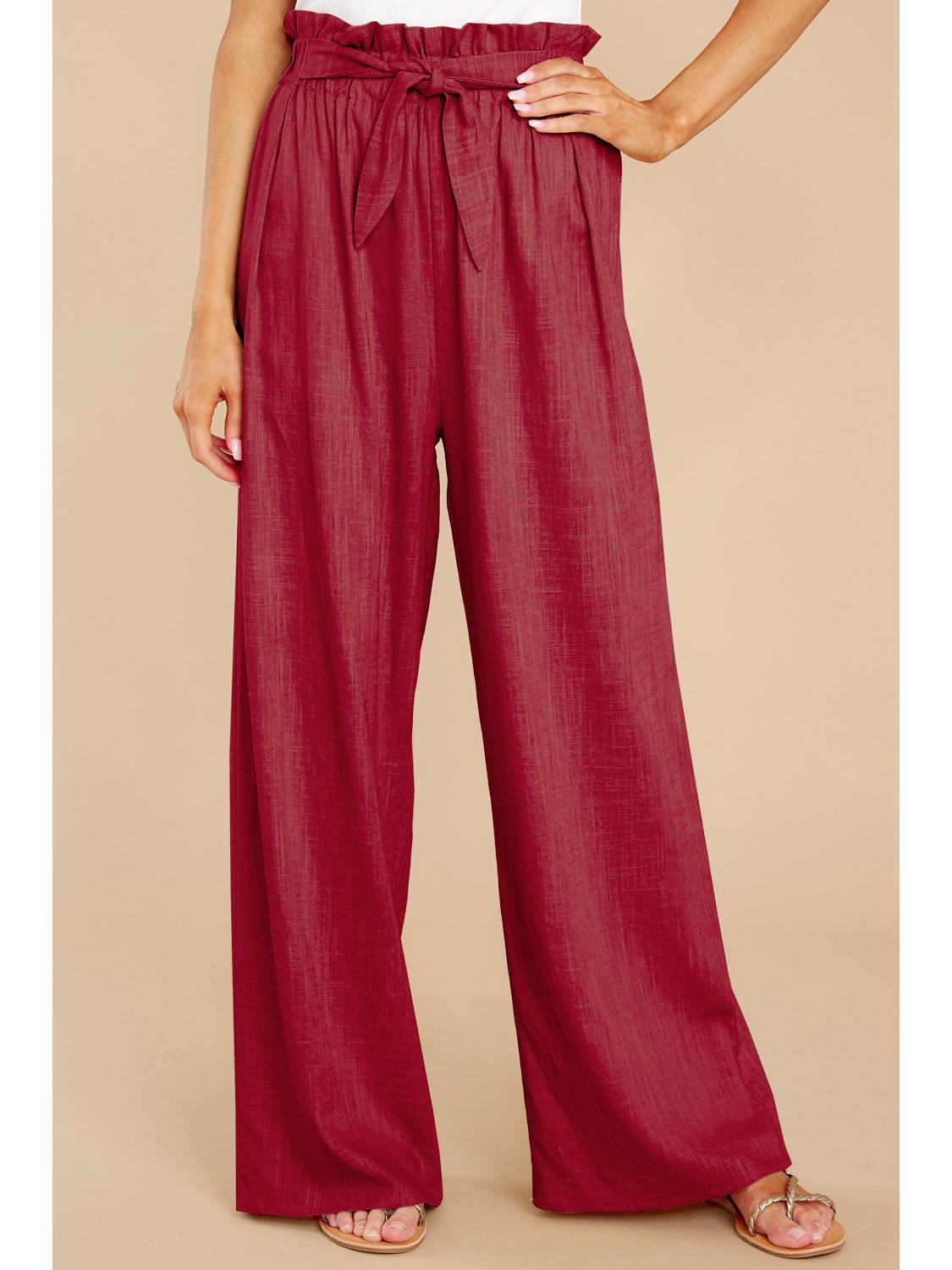 

2024 Женские Европейские и Американские Больших Размеров Свободные Хлопково-Льняные Повседневные Длинные Брюки 2XL вино красного