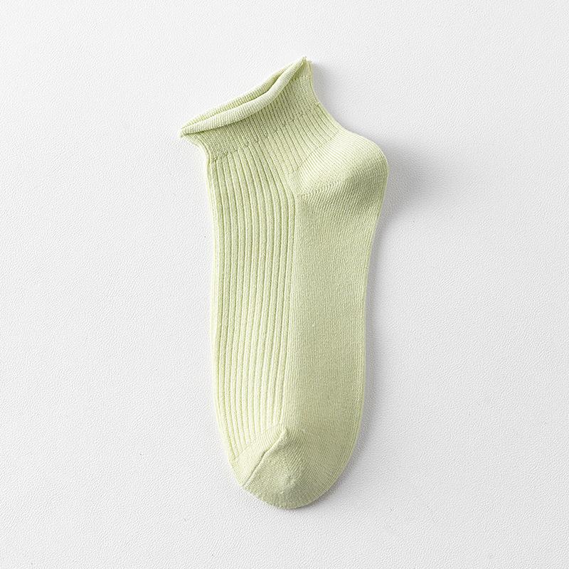 

Весенне-летние носки, хлопковые жаккардовые носки средней длины однотонного цвета с отворотом, осенние тонкие носки 1 pair зелёный