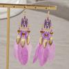 Bohemian Feather Tassel Earrings Tribal Pattern Metal Leaf Charm Beaded Dangle Lightweight Hook Earrings for Women