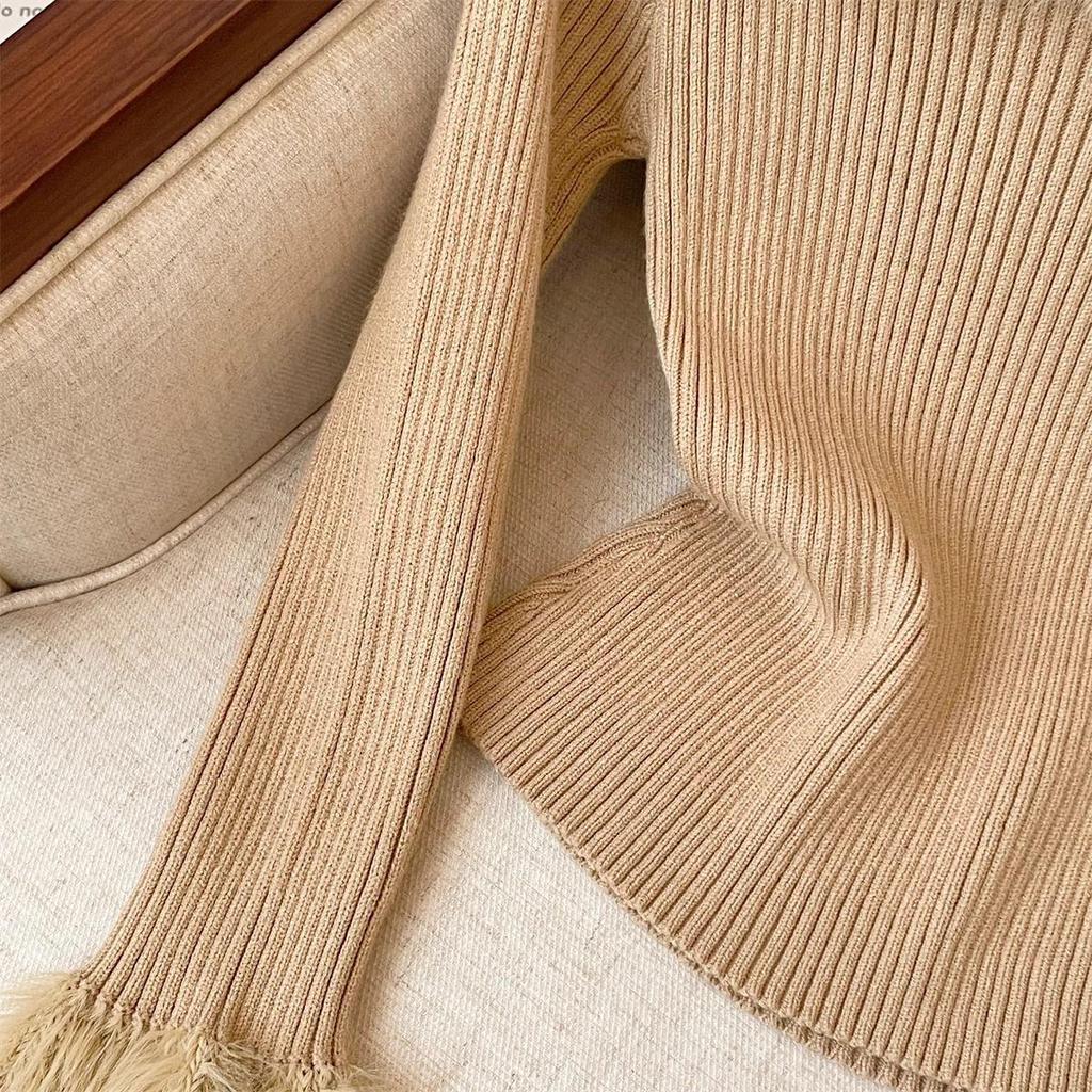 Chic French One-Shoulder Flare Sleeve Sweater Camisole for Women - Slim Fit Fuzzy Autumn/Winter Base Layer.