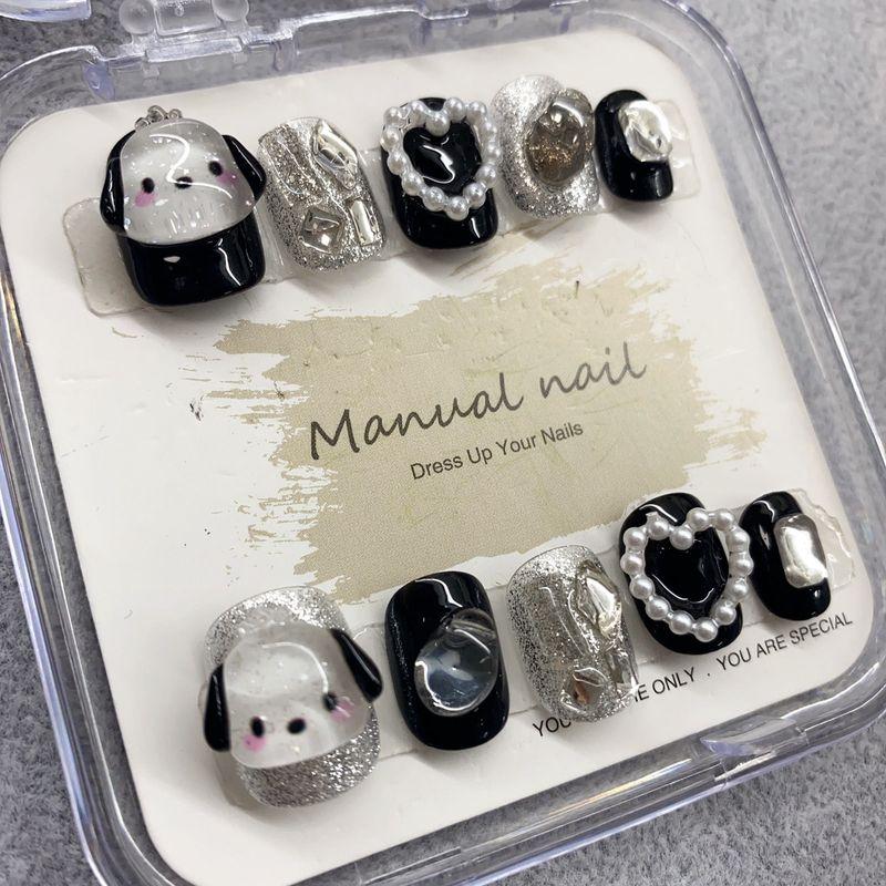 

Kids Special Wear Nail Tip Manicure Girl Handmade Pearl Heart Cute Style Nail Stickers Detachable Dog Head Pearl Heart Xs