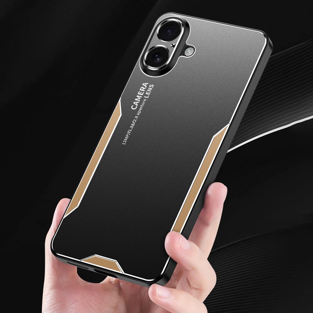 

For iPhone 16 Phone Case Aluminium Alloy TPU PC Back Cover Gold