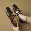Autumn Square Head Shallow Mouth Single Shoes Women's New One-word Winding Belt Mary Jane Shoes Soft Leather Soft Sole Ballet Shoes