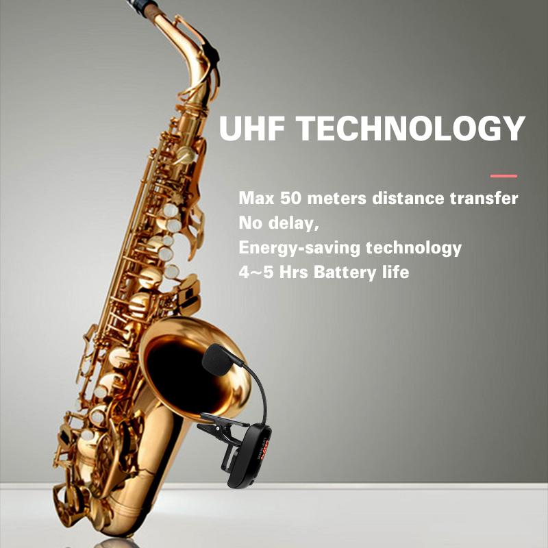 Bezprzewodowy system mikrofonowy UHF do saksofonu Klips na instrument Odbiornik Nadajnik Trąbka Puzon Waltornia