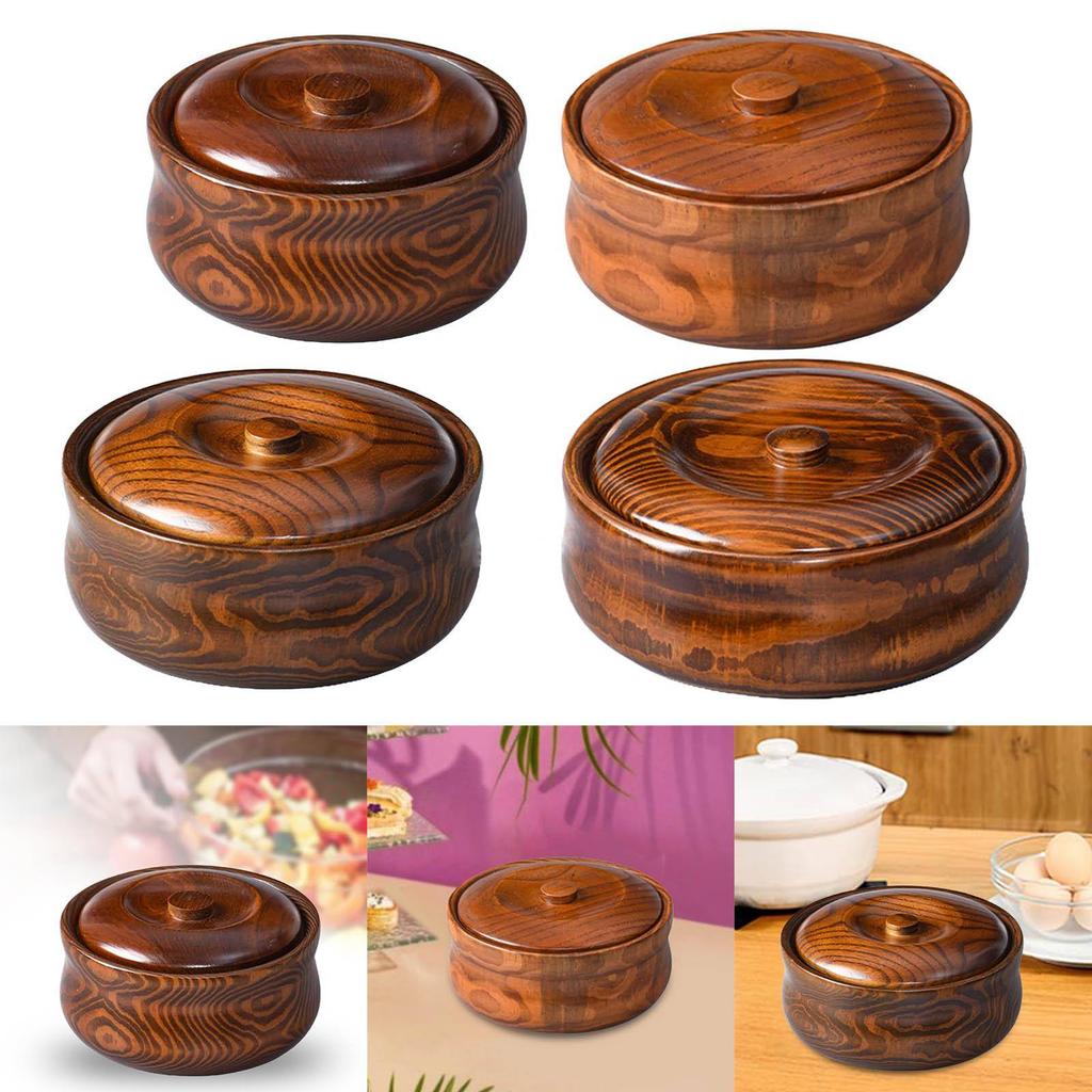Solid Wooden Bowl with Lid Wooden Salad Bowl Reusable Serving Bowl for Salad, Fruits, Cereal, Soup, Rice, Everyday Use, Durable