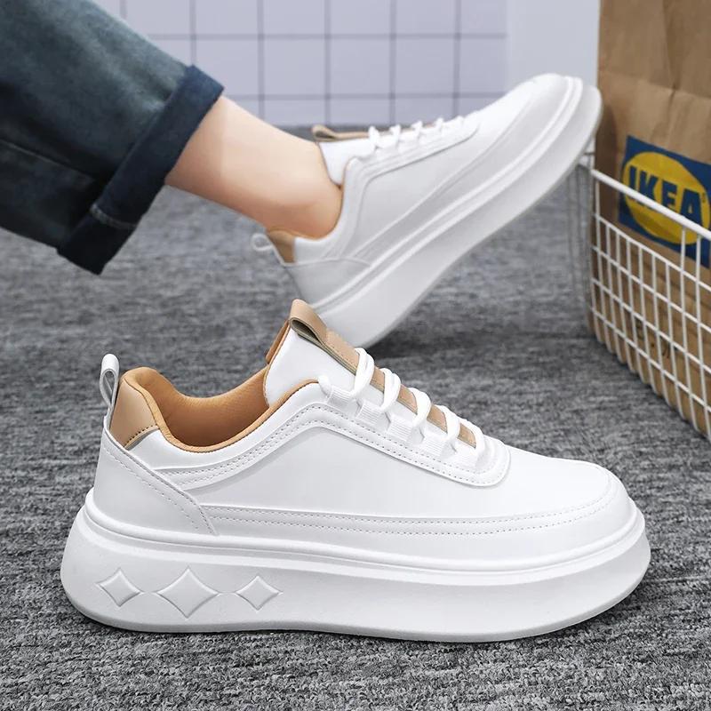 White Men Skateboarding Shoes Outdoor Running Sneakers Platform Casual Shoes Breathable Mens Sports Shoes Light Walking Shoes