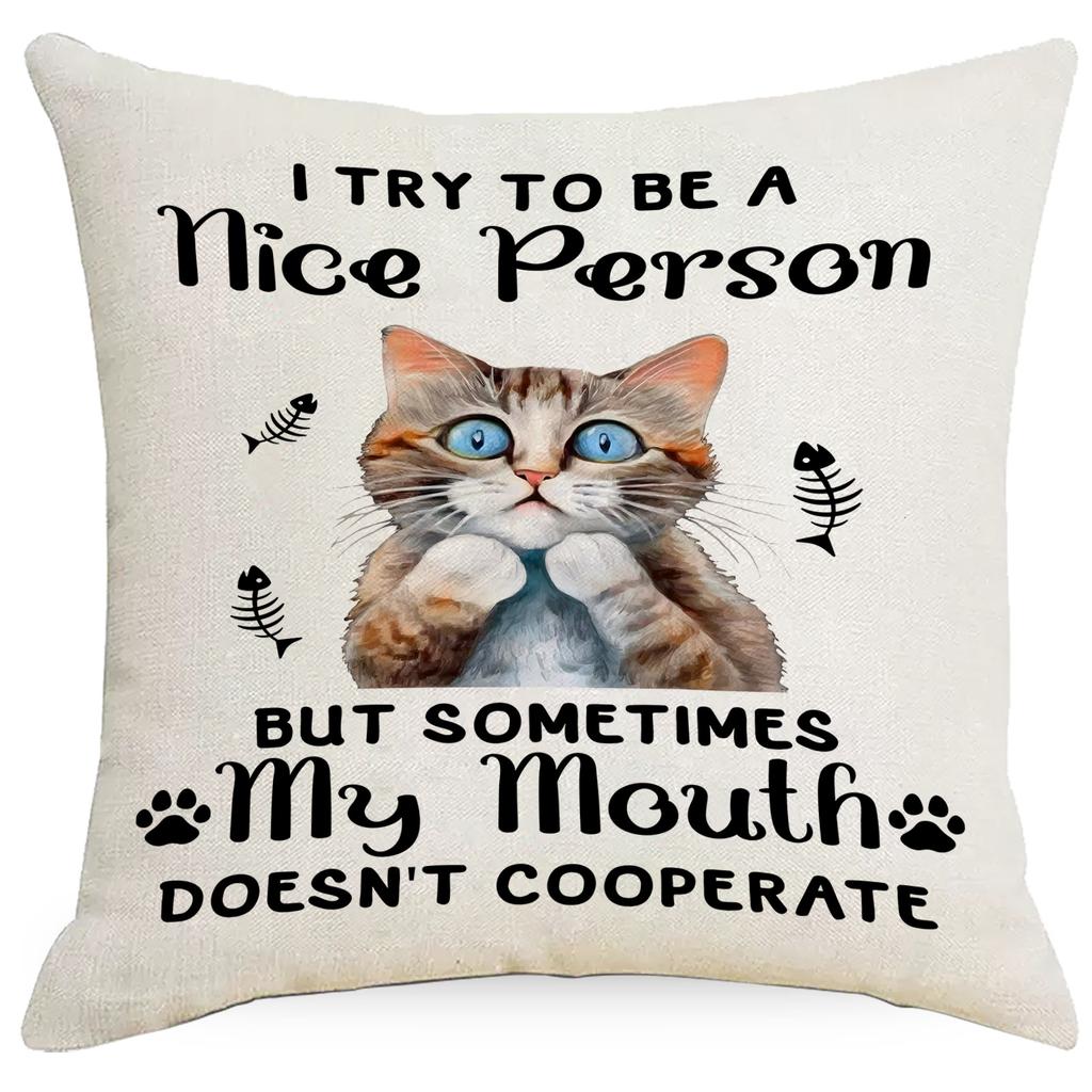 Funny Cat Animal Linen Printed Pillowcase Home Sofa Cushion Pillowcase Decoration