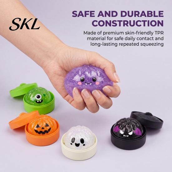 Calming Fidget Toy Halloween Dumpling Squeeze Toy, Pumpkin Ghost Bat Steamed Bun Sensory Anxiety Relief for Stress Relief, Ball Party Favors