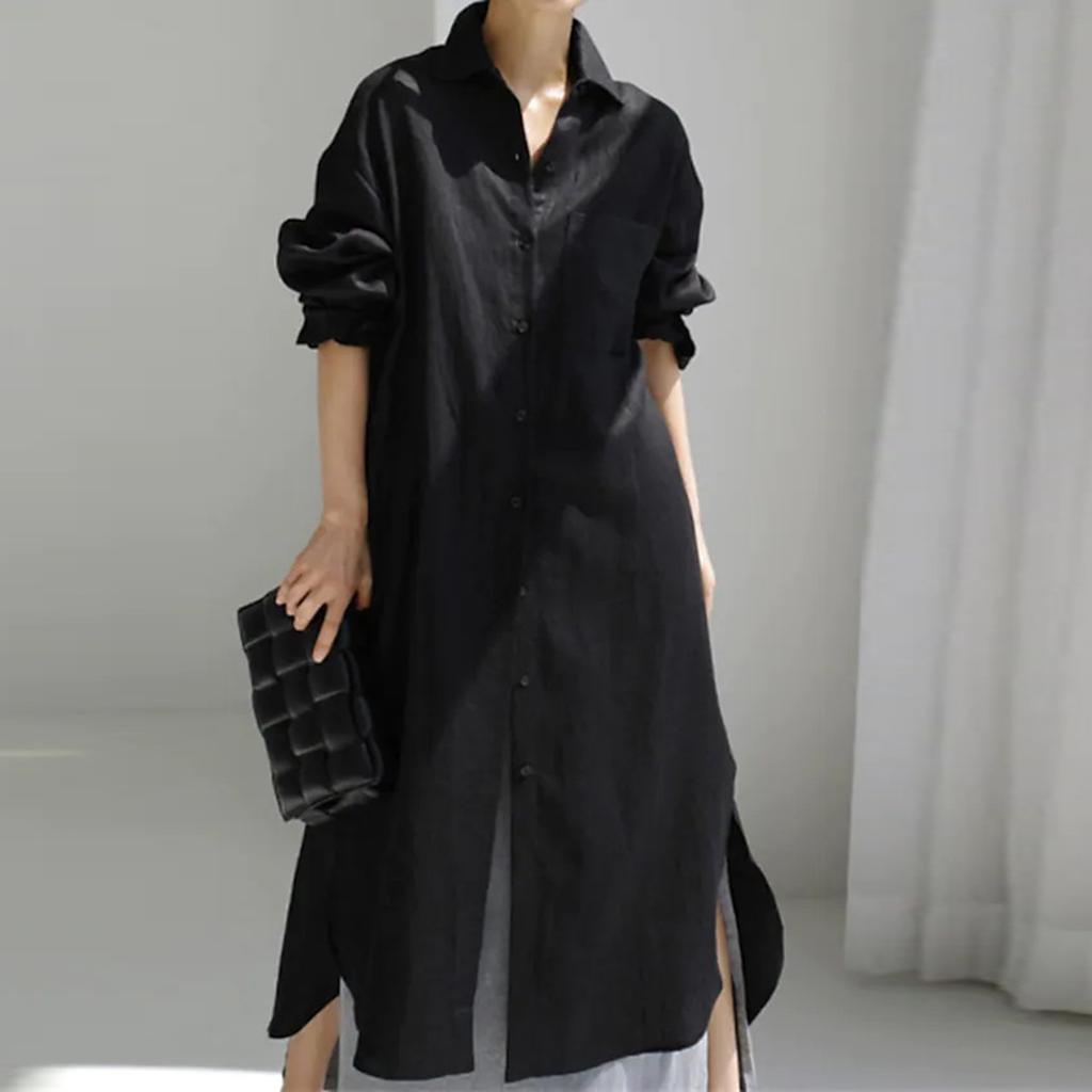 Damenmode Hemdkleid Locker Unregelmäßige Unterseite Hemd Strickjacke Lange Kleider