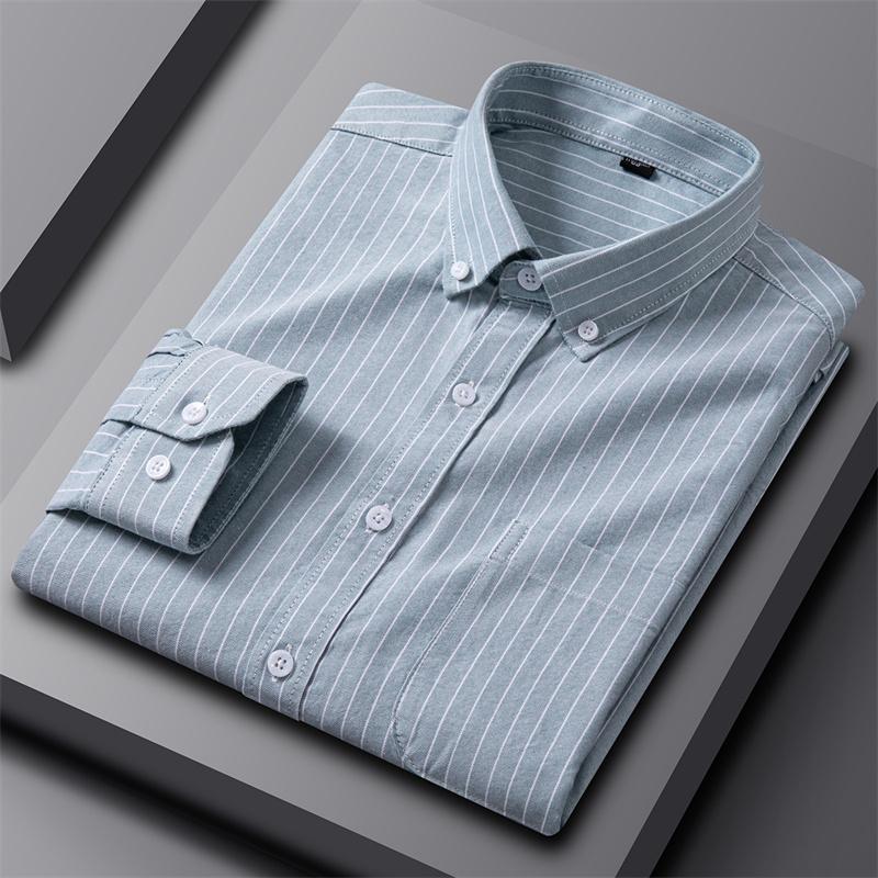 Pure100%Bomull Herr Långärmad Skjorta för Oxford Skjorta Herr Rutig Randig Arbete Vardagsskjortor Herr Regular-Fit Social Skjorta 5XL 6XL