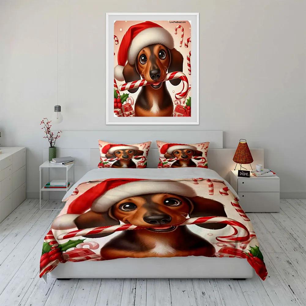 Christmas Dog Theme Decor Set Soft Comfortable Duvet Cover Bedding Set Included 1*Duvet Cover & 2*Pillowcases gift