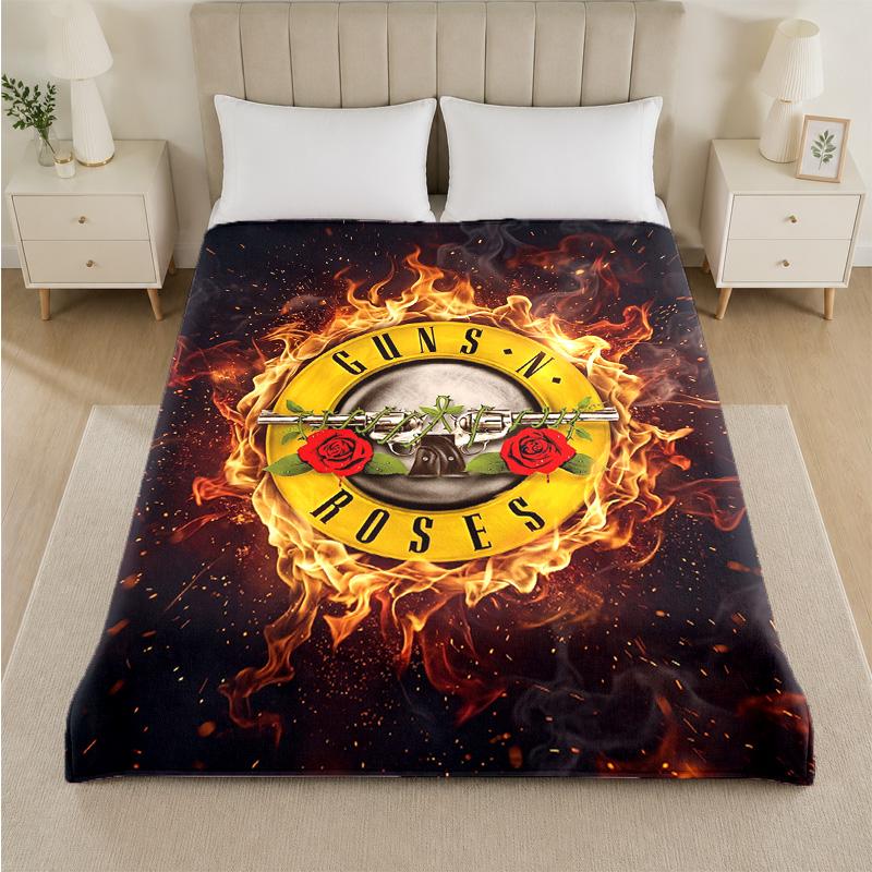 Guns N’ Roses Print Flannel Blanket Cozy Lightweight Plush Throw Blanket For Bed Sofa Household Use