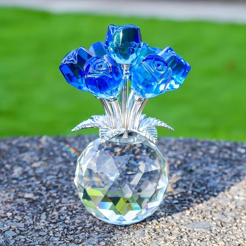 Crystal Flowers Colorful Rose Romantic Love Home Decor Flower Collectible Figurines Crystal Statue for Wife Mom Women Mothers