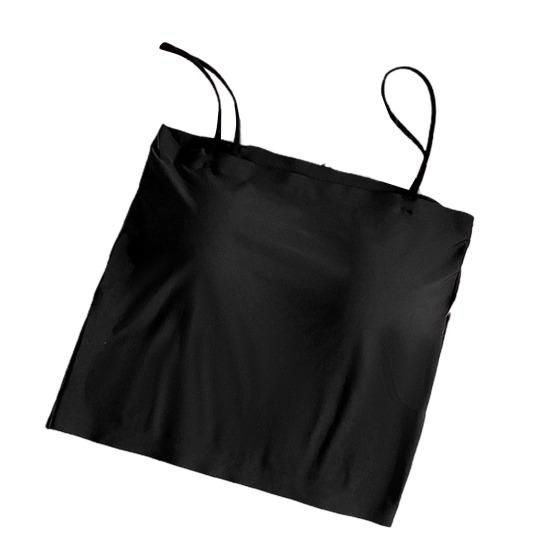 Female Camisole One Piece Fixed Cup Crop Top Short Bra Solid Tank Top Wireless Suspended Underwear Slim Tank Top with Chest Pads