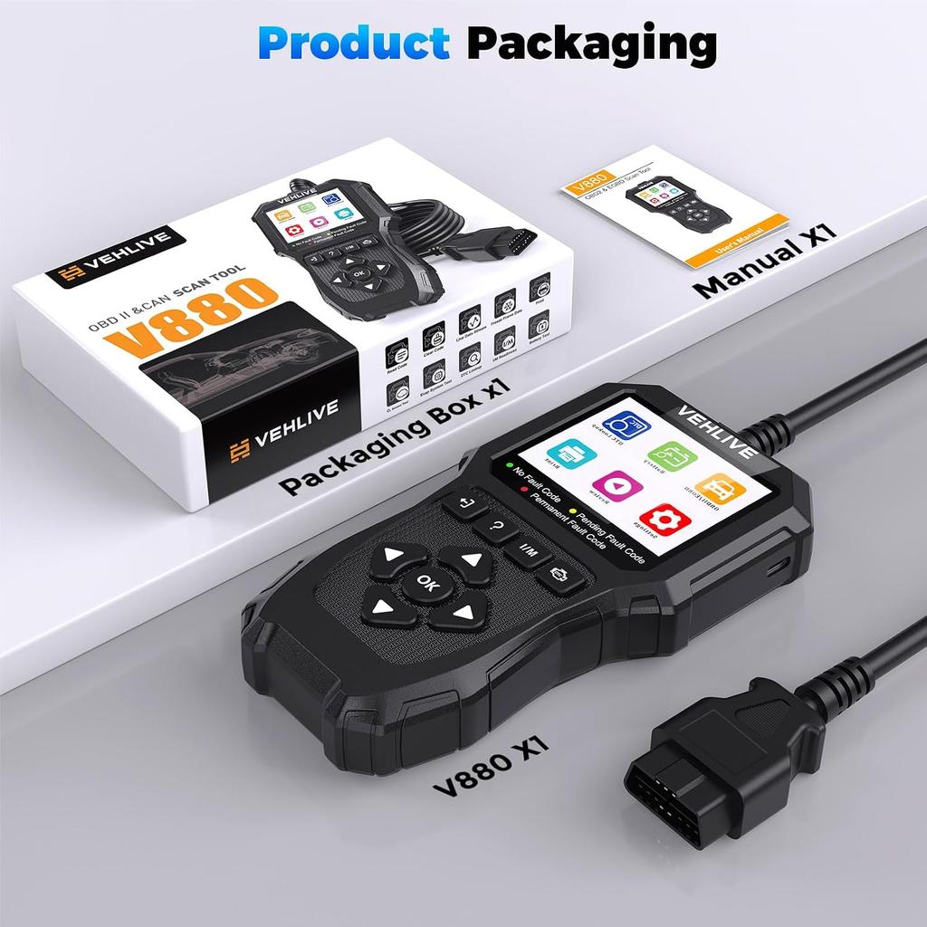 OBD2 Scanner Diagnostic Tool, Check Engine Light Car Code Reader with Reset, Battery Tester, Live Data, Freeze Frame, I/M Readiness, Car Scanner