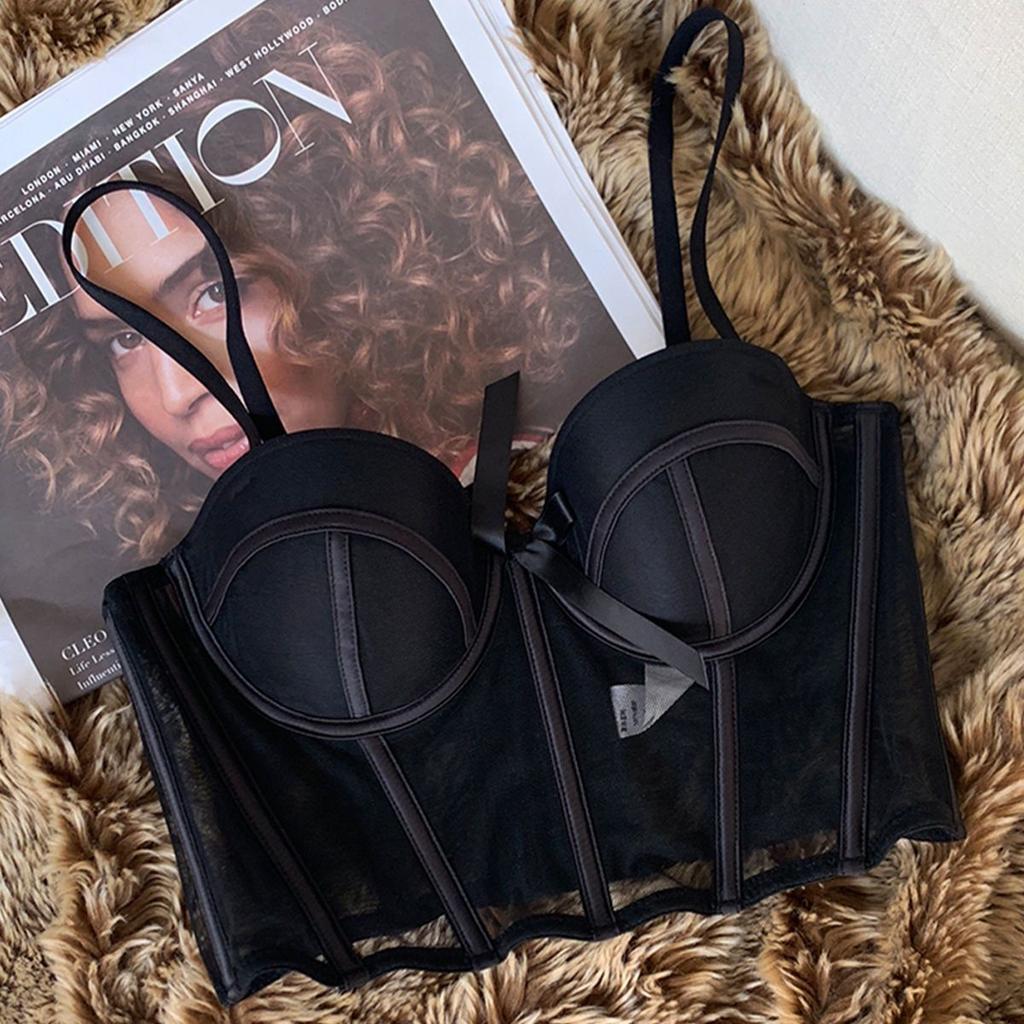 Sexy Women Bras Lace Transparent Backless Long Underwear 3/4 Cup Push Up Bras For Female Inner Tops Adjustable Girls Sexy Lingerie Women's Bras