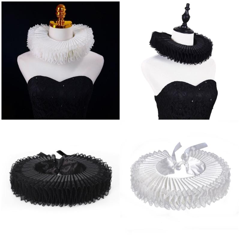 Comfortable Elizabethan Neck Ruff Victorian Ruffle Choker Adjustable Neck Ruff for Medieval Costume