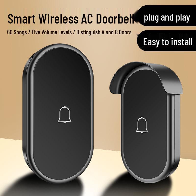 Waterproof Wireless Doorbell, Electronic, Ultra-Long Range, Remote-Controlled for Homes and Villas. Black