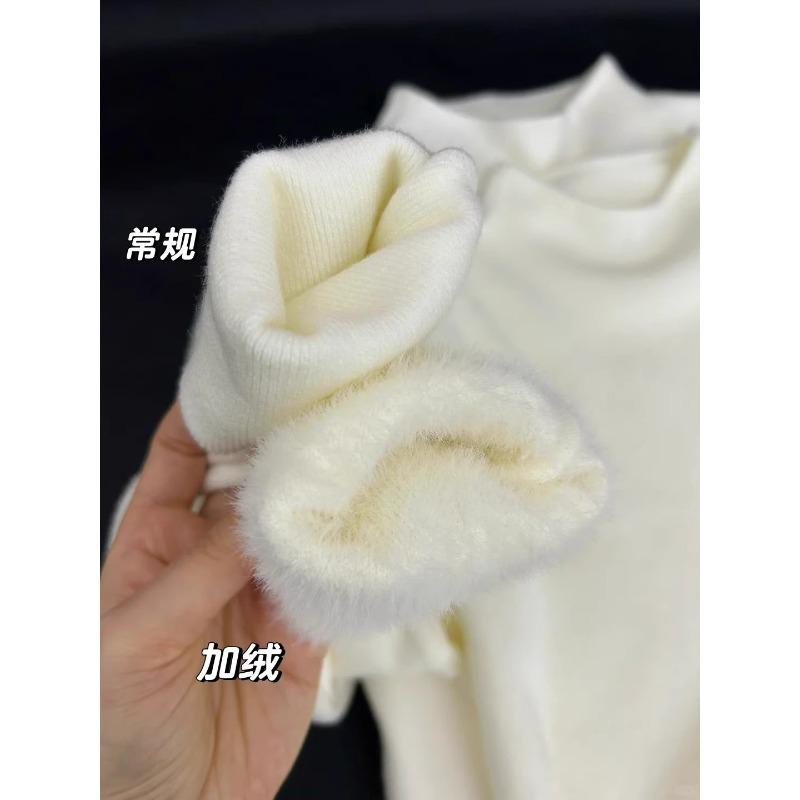 Thickened integrated fleece warm sweater women's semi-turtleneck stacked inside top autumn and winter fleece bottomed knitted sweater