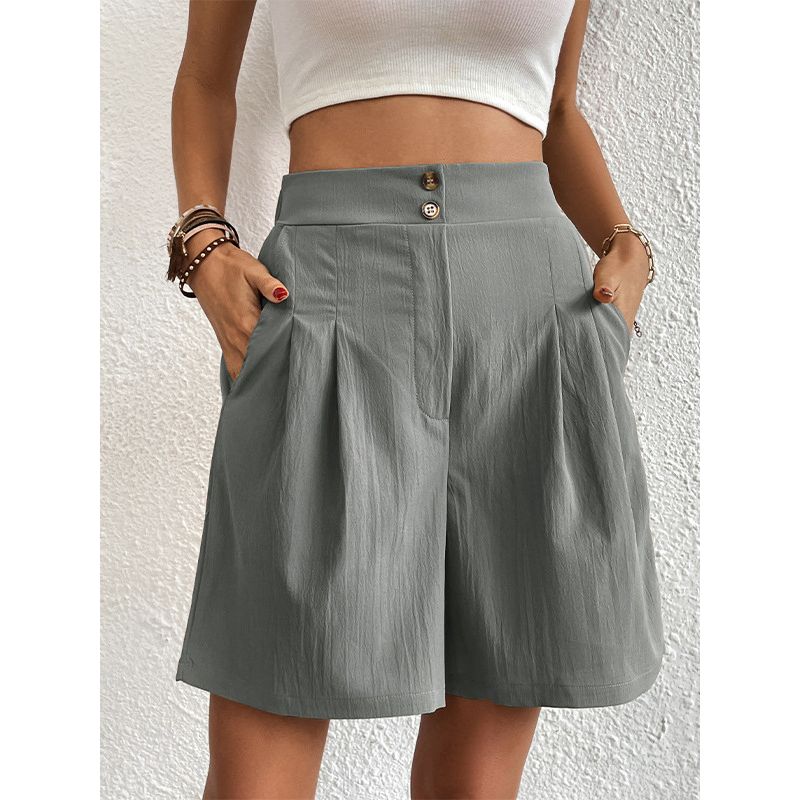 Pocket Solid Color High Waisted Shorts Pocket Pure Color High Waist Button Shorts