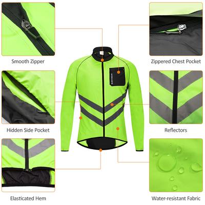Herren Cycle Jacke Winddicht Reflektierend Langarm Radtrikot Fahrradjacke zum Fahren Laufen Joggen