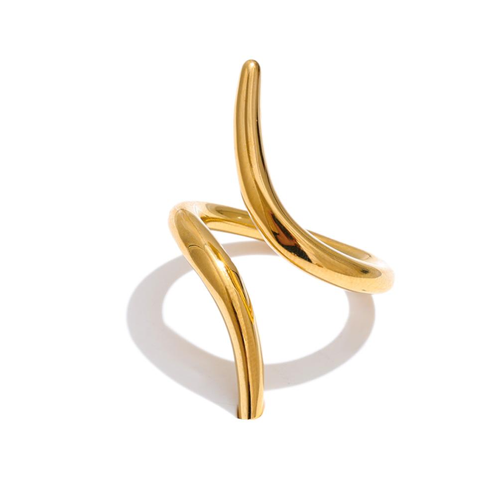 Yhpup Stainless Steel Adjustable Minimalist Ring 16K Gold Platinum Color PVD Plated Smooth Metal Daily Wear Casual Jewelry Gift