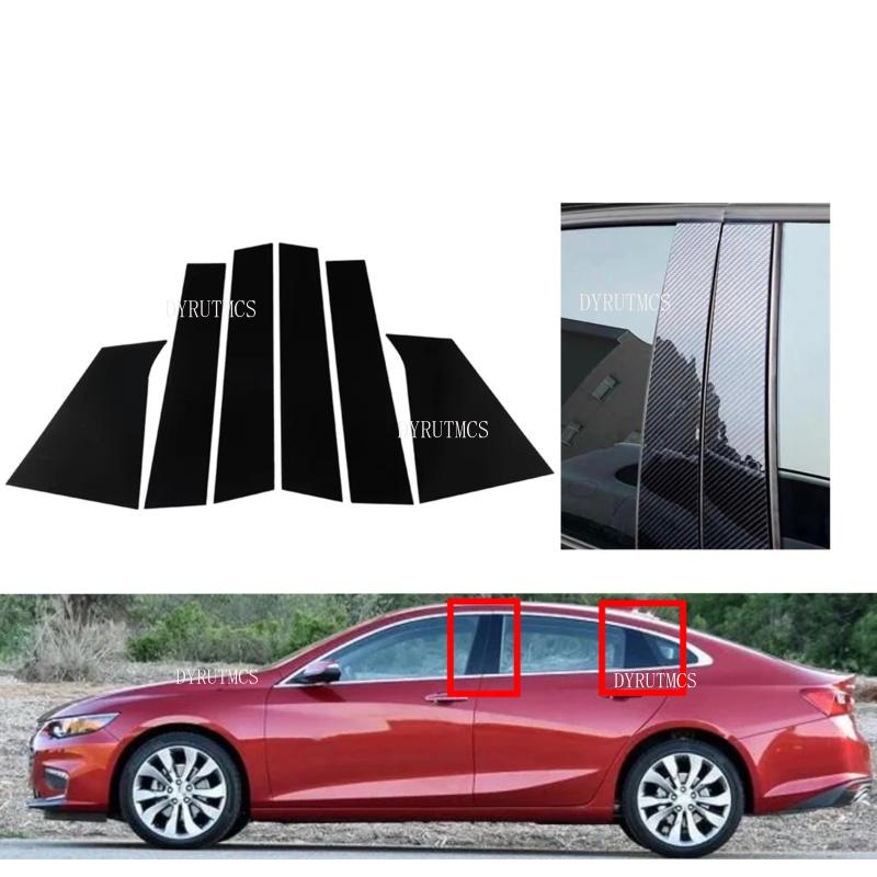 Window Door Deal B C Pillar Post Cover Sticker Fit For Chevrolet Malibu 2016 2017 2018 -2021 Glossy Black Carbon Fiber
