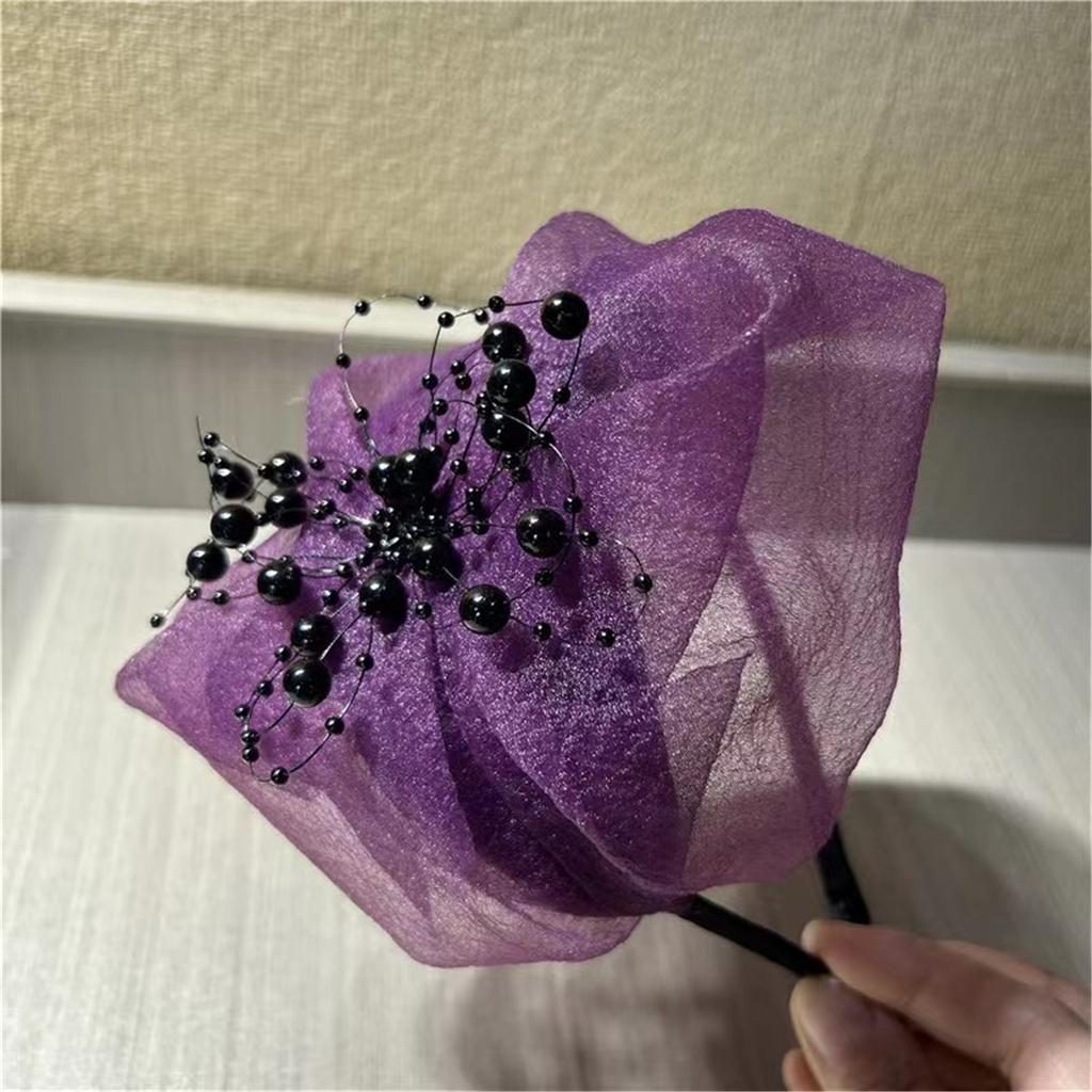 Half Caps Crepe Ruffle Hairhoop for Women French Headband 1920s Fascinator Hat Evening Dresses Hat for Formal Occasion