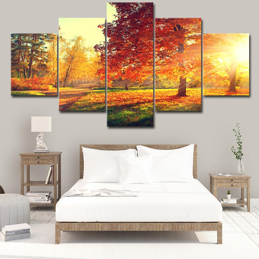 

Canvas Painting Modern 5 Pieces/Pcs Sunset Landscape Art Autumn Scenery Live Wall HD Decoration Modular Forest Picture Poster 20x35 20x45 20x55cm