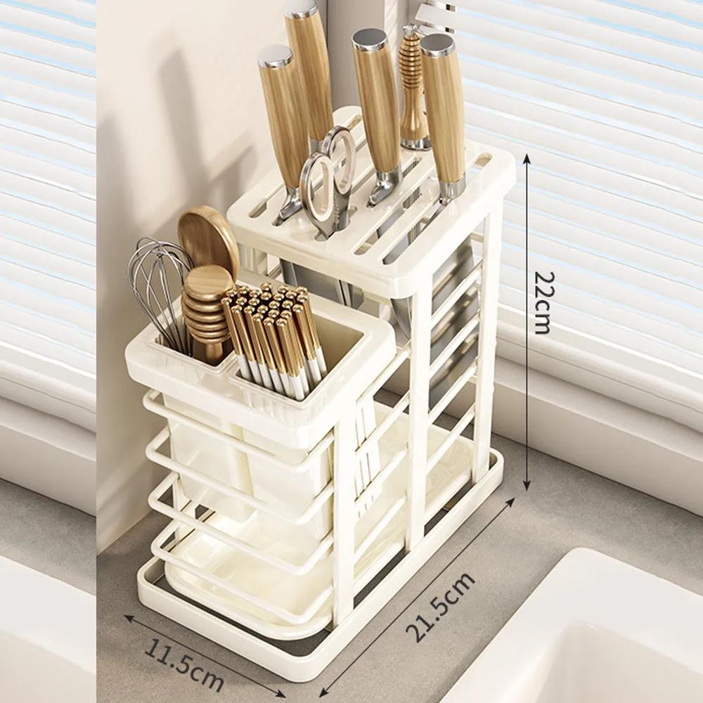 Knife Block with Drain Tray Holder without Kitchen Storage Rack Decoration Slanted Stand Countertop