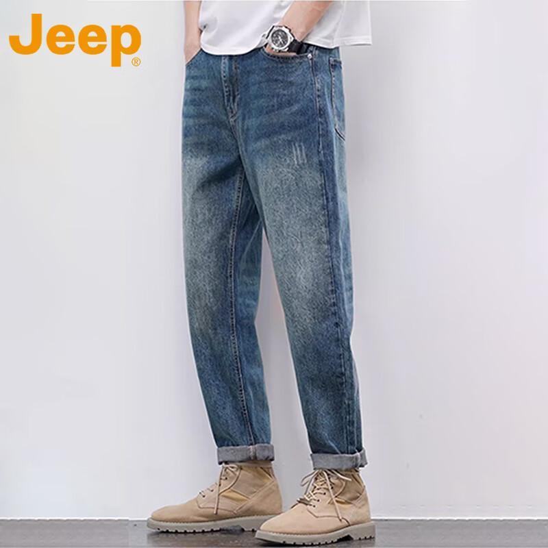 Jeep Men's American Retro Loose Straight-Leg Denim Jeans