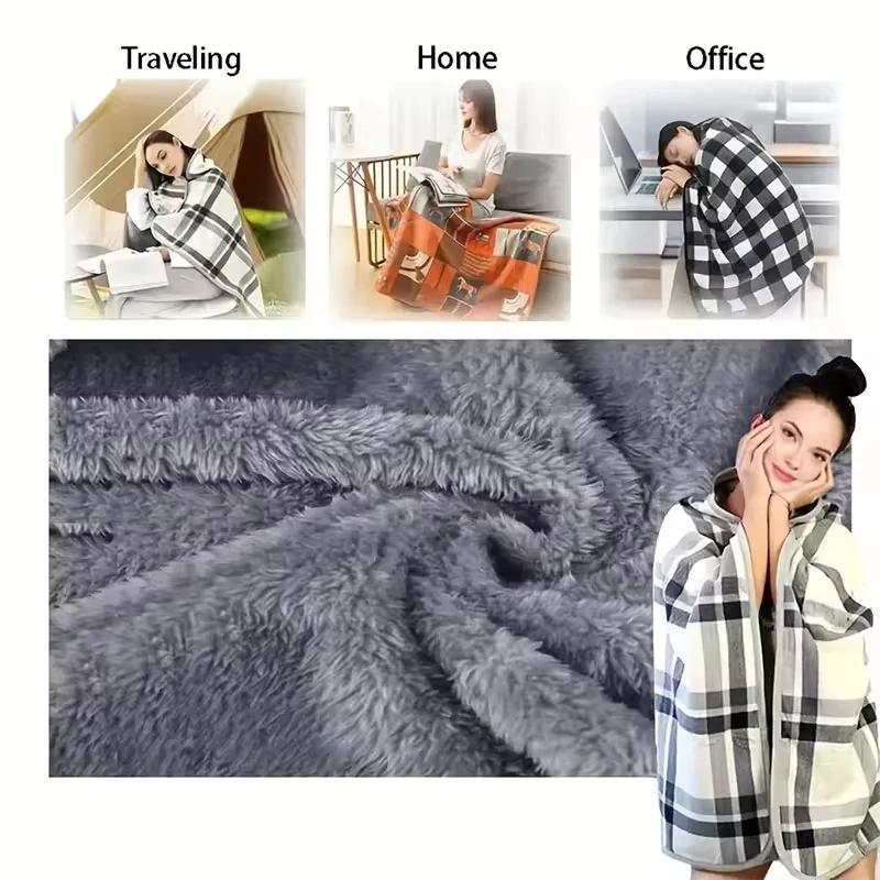 Wearable Plaid Fleece Blanket With Button Winte Warm Nap Blanket Throws On Sofa Bed Travel Thicken Bedroom Office Scarf Blanket