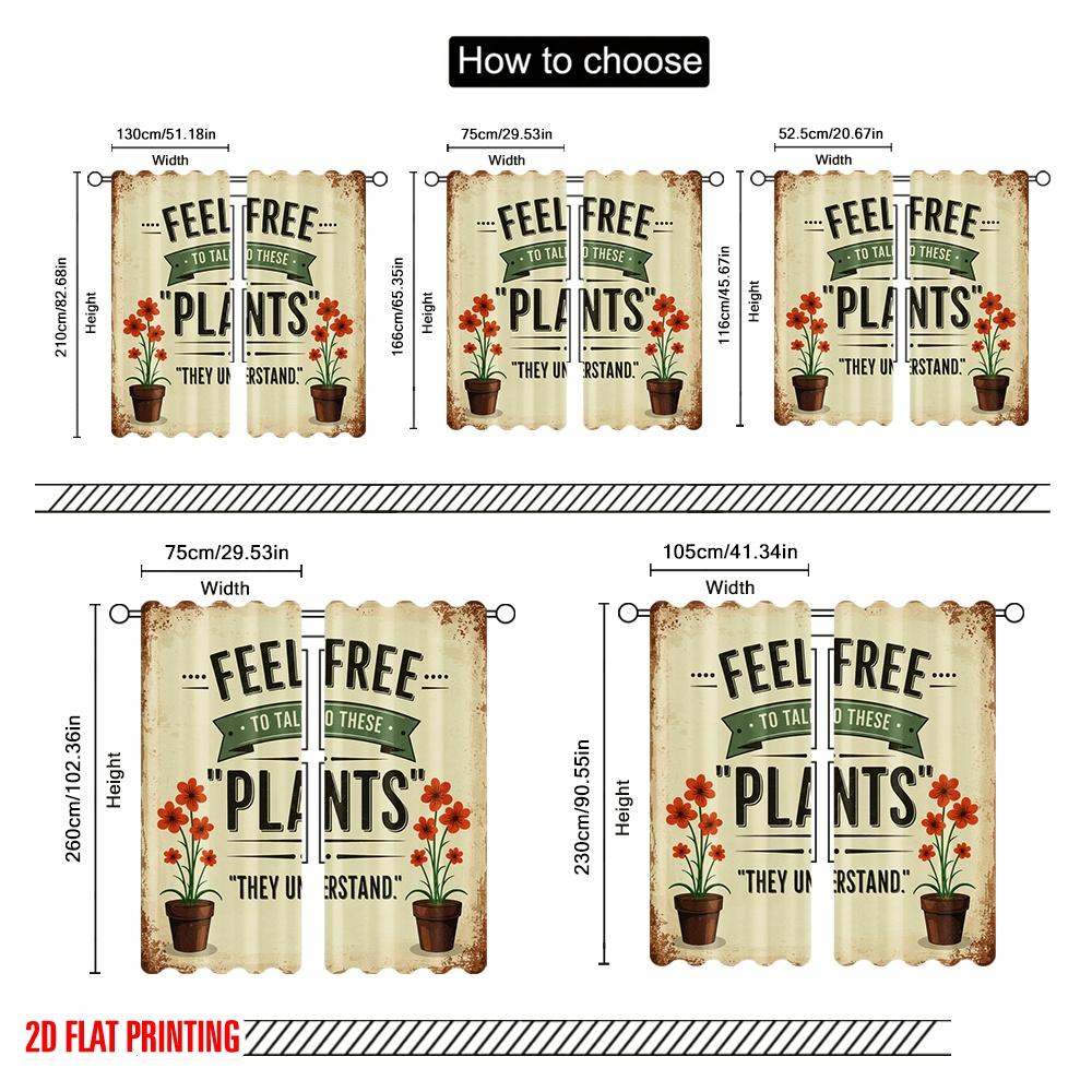 2 Stück 2D Flachdruck Party Fenster Vorhänge Fühlen Sie sich frei Sprechen Pflanzen Polyester Ohne Strom Familienfeier Perfekt für Tür