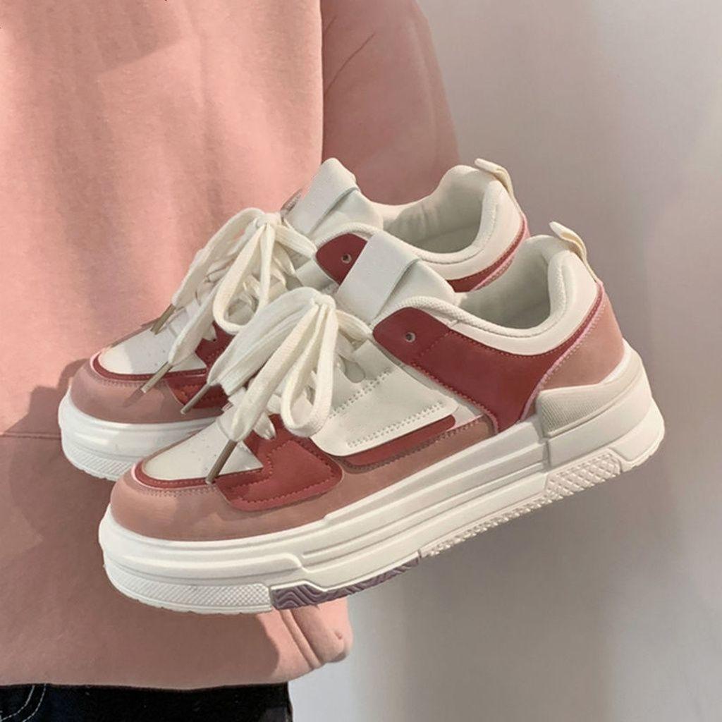 

маленькие белые женские туфли на толстой подошве весенне-осенние красные повседневные спортивные туфли универсальные кеды 40 розовый