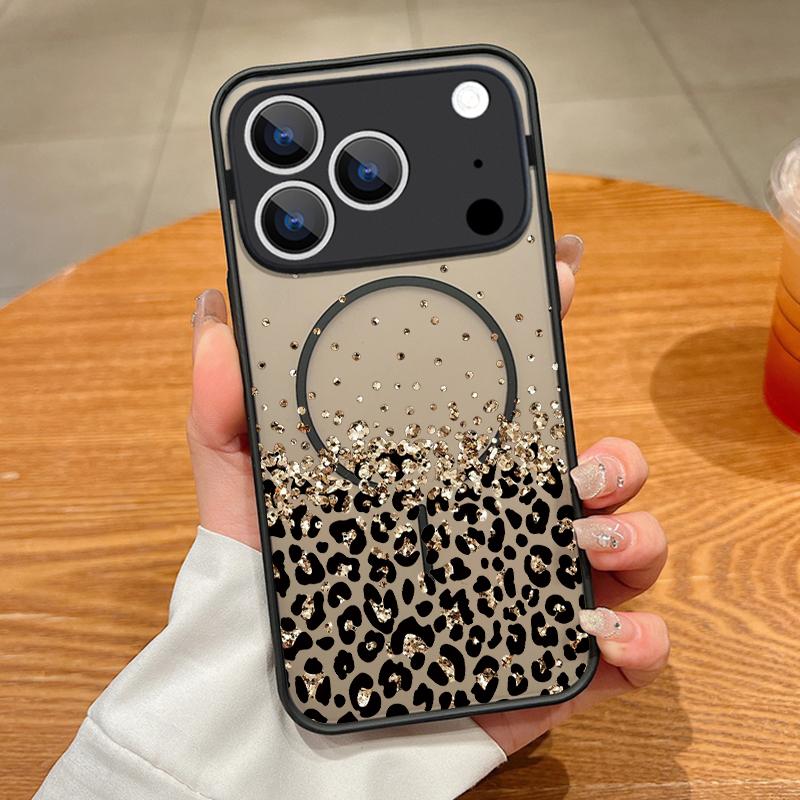 Goldene Leopardenmuster Hülle Für iPhone 17 Pro Max Hülle iPhone 16 Pro Max 15 14 13 16E 17E Magnetisch Für Magsafe Hybrid Matte Abdeckung