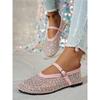 Women's Fashion Flat Shoes, Summer New Mesh Rhinestone Mary Jane Shoes, One Buckle Casual Flats