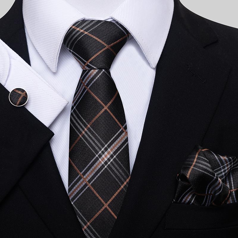 Newest Style Holiday Present Tie Pocket Squares Cufflink Set Necktie Men Dark Blue Wedding Accessories Office Cravat