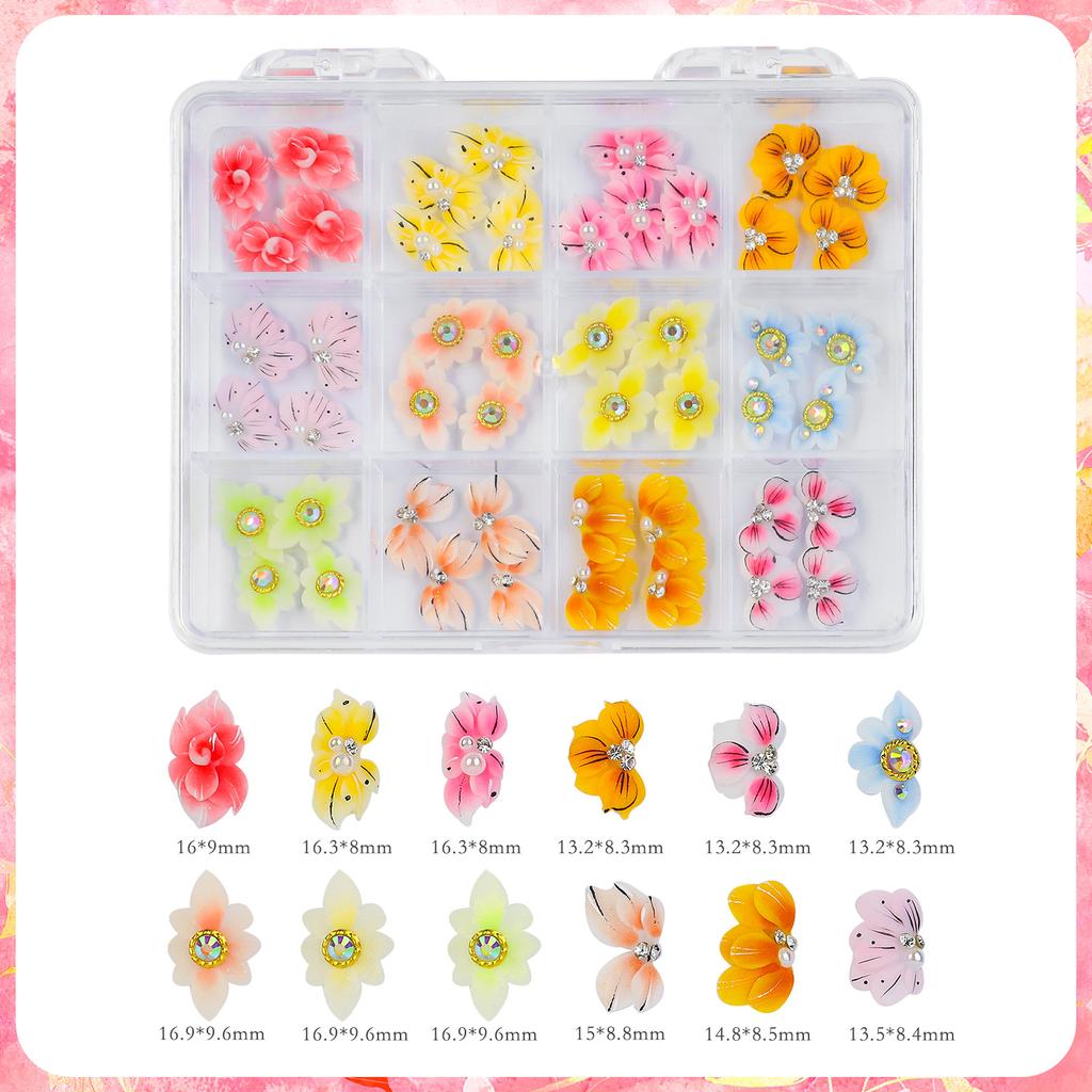 Cross Border Exclusive Handmade Carved Nail Accessories Ins Japanese Style Fresh Resin Simulation Flower Nail Decoration Set