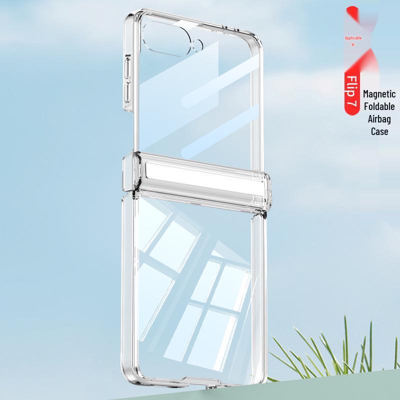 Samsung Z Flip7 Transparent Magnetic Hinge Phone Case with Full Coverage Airbag Protection