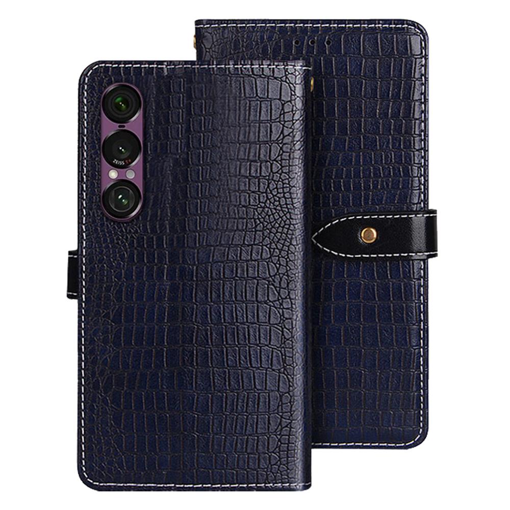 

IDEWEI For Sony Xperia 1 VII Case Crocodile Texture PU Leather Flip Phone Cover Blue