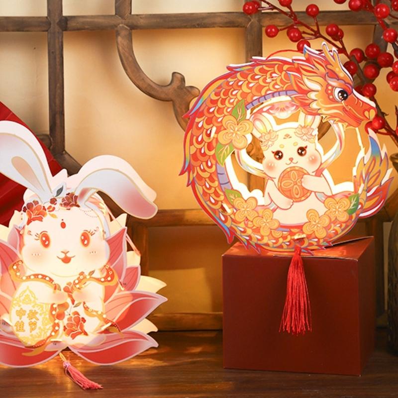 Handmade Florals Paper Lamp Set Traditional Chinese Craft Supplies LED Projection Portable for Chinese Festival