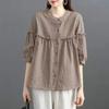 New Style Women's Linen Blend Shirt, Loose Fit, Oversized Casual Tunic Top with Stand Collar
