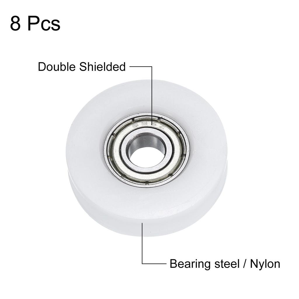 uxcell 8pcs Nylon Pulley U-Groove Ball Bearing 6x27x7mm U Groove Roller Wheel (GCr15) Chrome Steel Bearing AB EC3