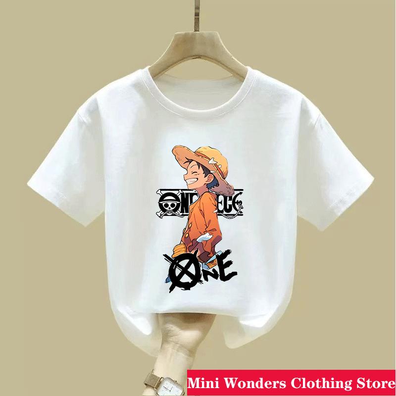 One Pieces Children TShirts Summer Anime Short Sleeves Tees Fashion Boy Girl Outdoor Clothes Base Top Birthday Gift New