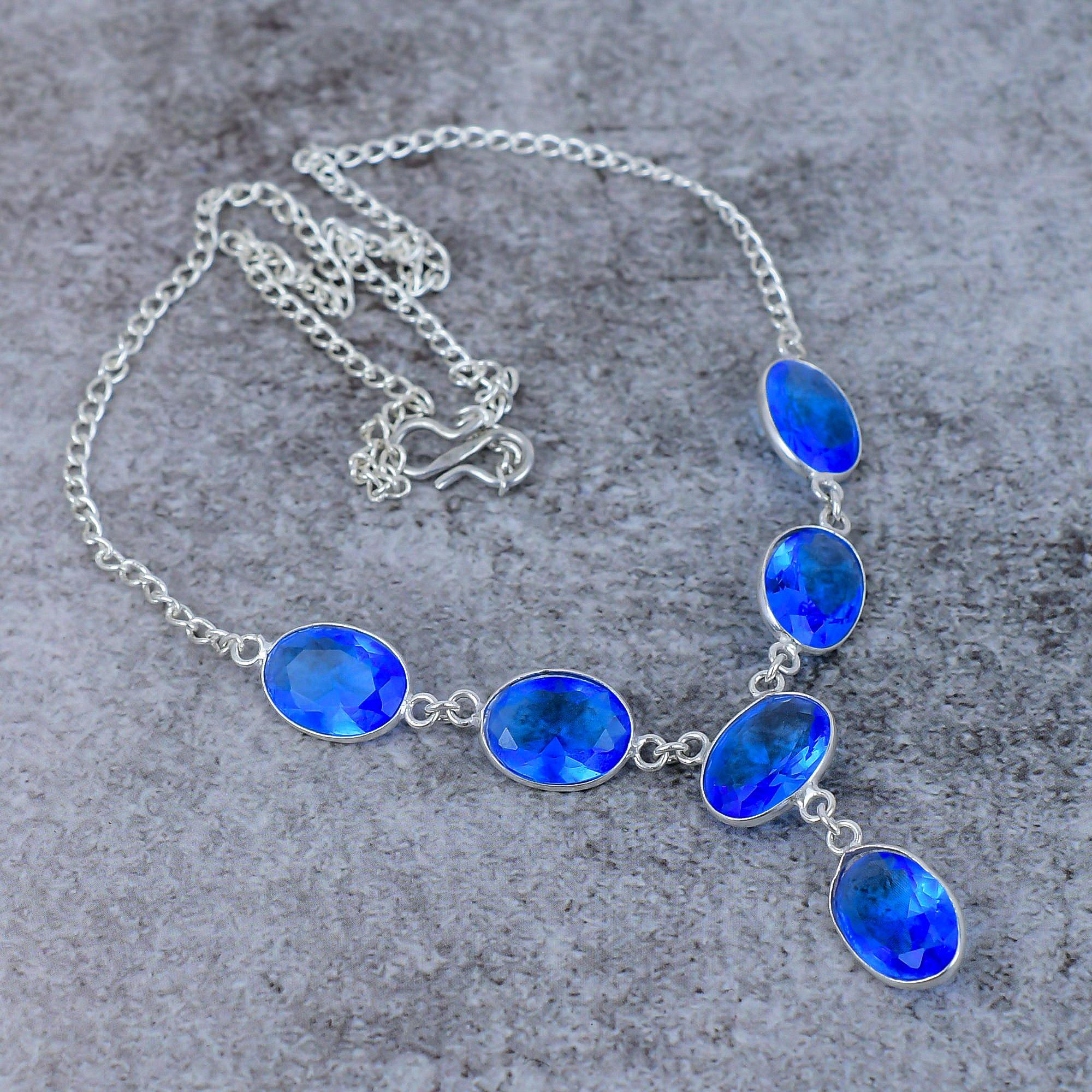 

Tanzanite Quartz Gemstone Handmade 925 Sterling Silver Jewelry Necklace 18 M-390