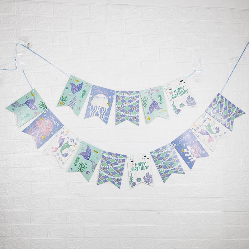 Mermaid Glitter Happy Birthday Banner - Party Decoration Flag